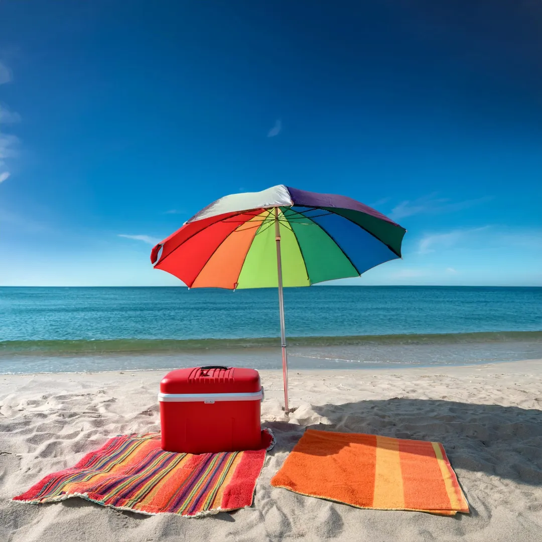 2 Guests Bundle: 1 Beach Umbrella,  2 Beach Towels & 1 Cooler