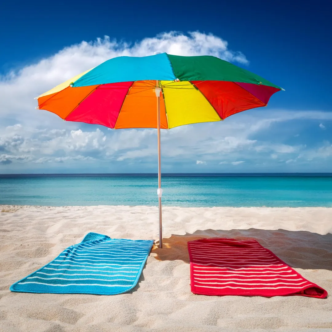 2 Guests Bundle: 1 Beach Umbrella &  2 Beach Towels