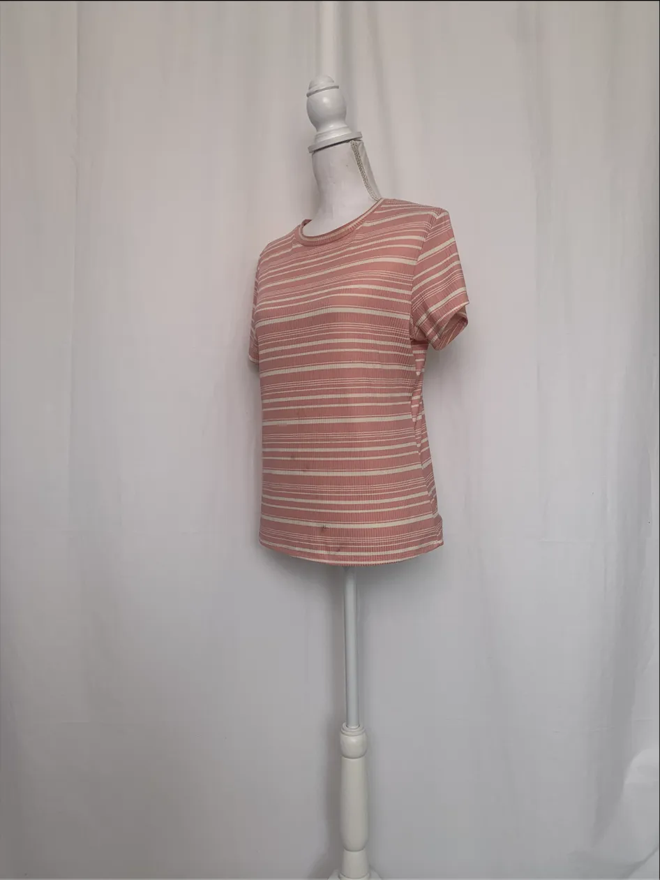 Pink and White Striped T-Shirt ( )