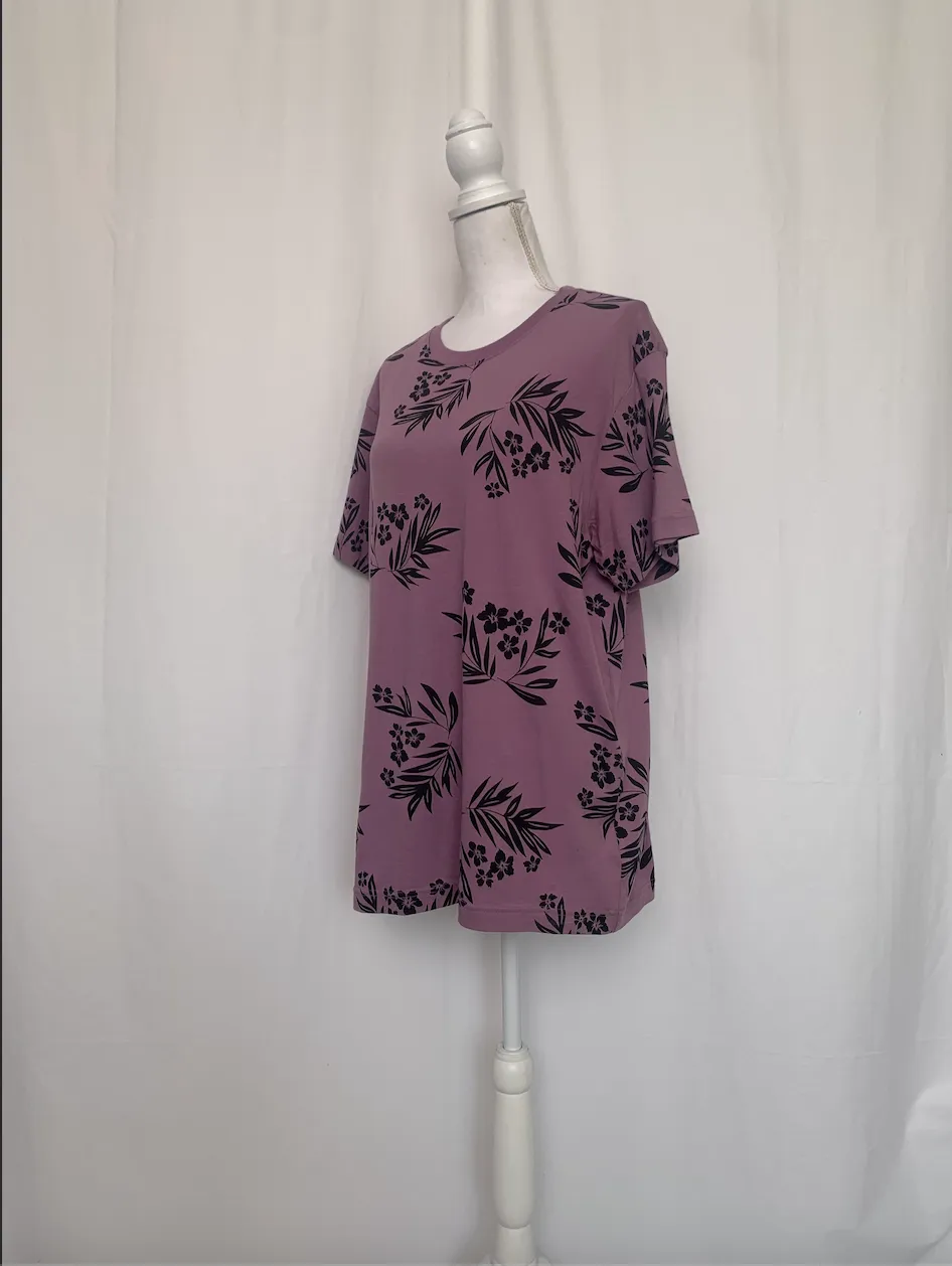 Purple T-Shirt With Black Floral Design - Original Use (Medium)