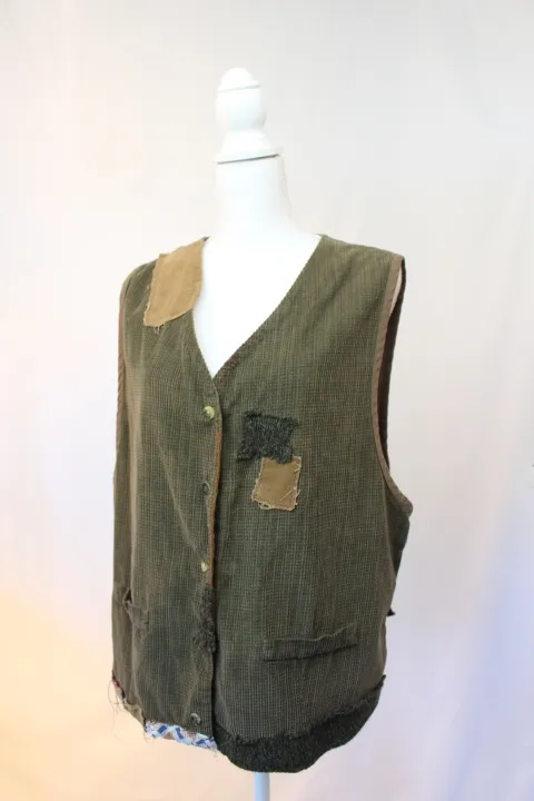 Olive Green Vest - Corduroy Patchwork ()