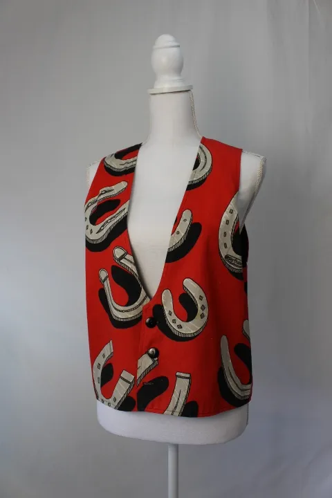 Red, Grey and Black Vest - Horseshoe Pattern ()