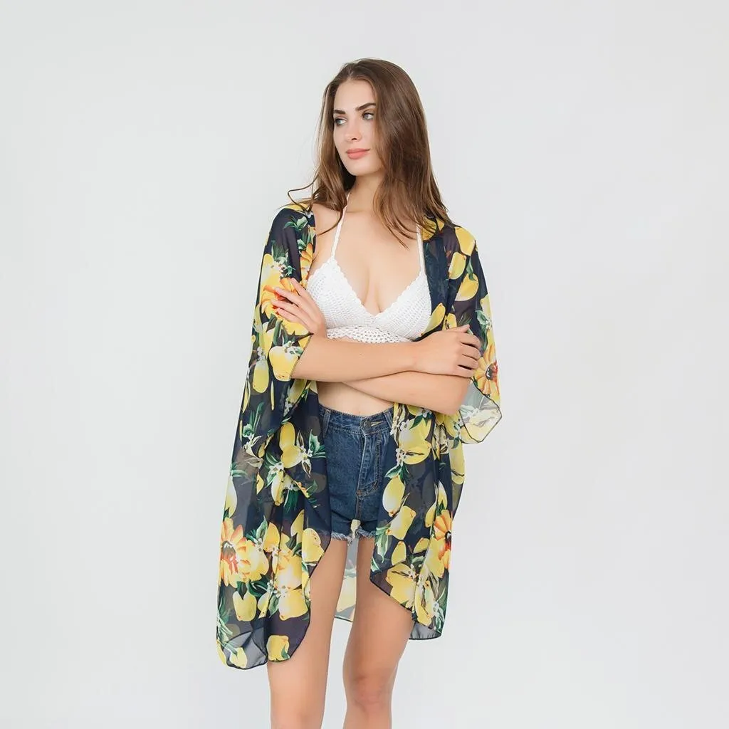 Sheer Yellow And Black Short Robe