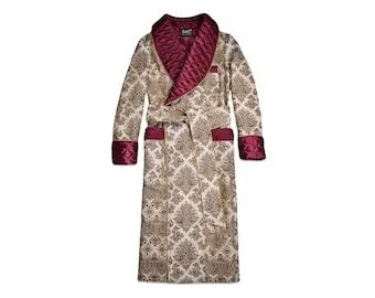 Vintage Purple and Burnt Orange Silk Jacquard Robe