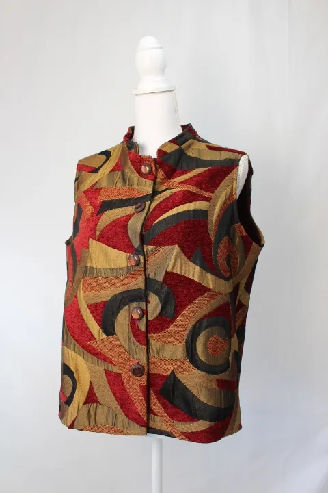 Red, Gold, and Black Vest - Swirly Patterned ()