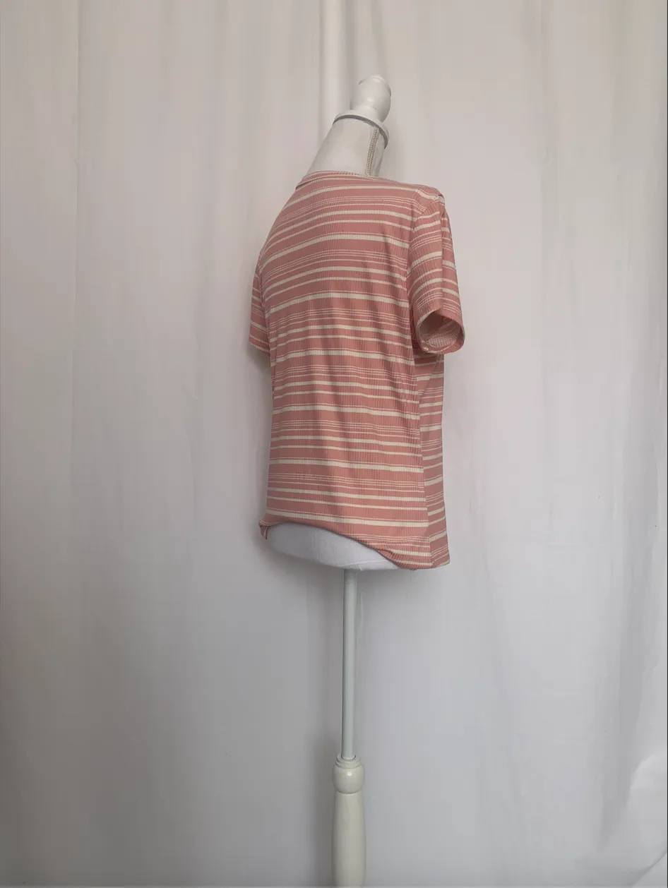 Pink and White Striped T-Shirt ( )