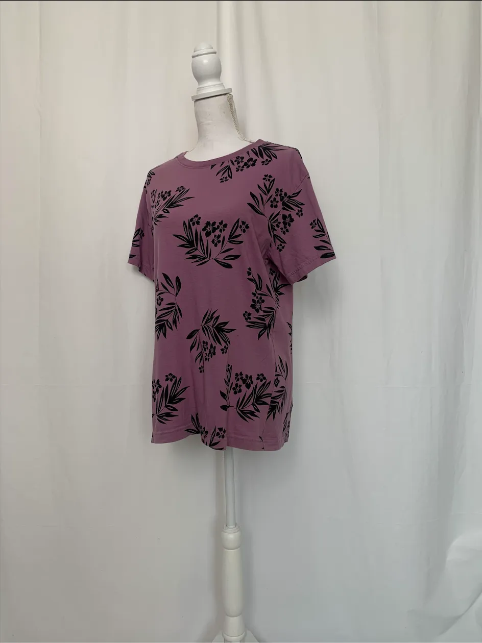 Purple T-Shirt With Black Floral Pattern - Original Use (Medium)