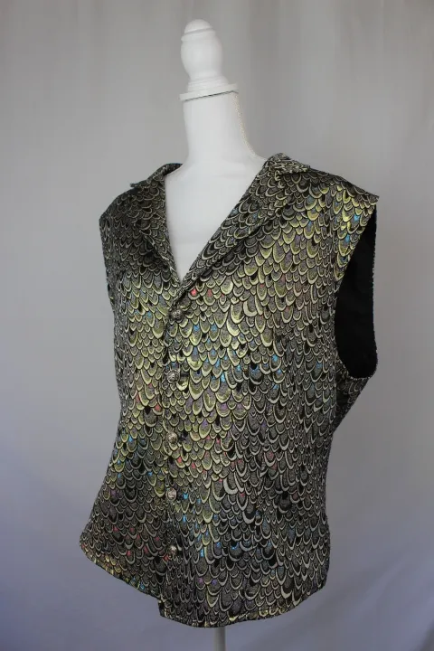 Multicolor Vest - Gold Metallic Feather Brocade (2x-large, small)