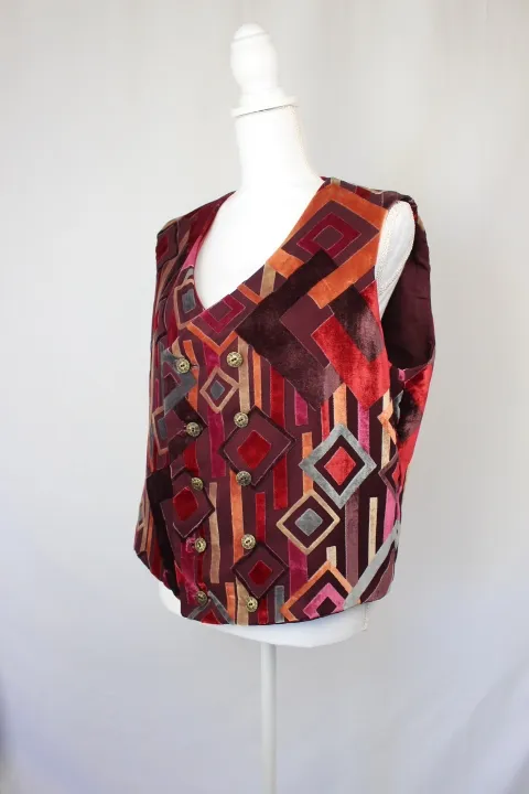 Multicolor Funky Square Patterned Vest - Velvet ()
