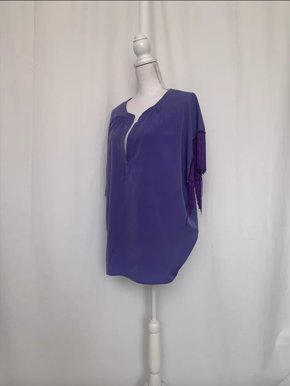 Purple Top With Fringe Sleeves - Two By Vince Camuto (Large)
