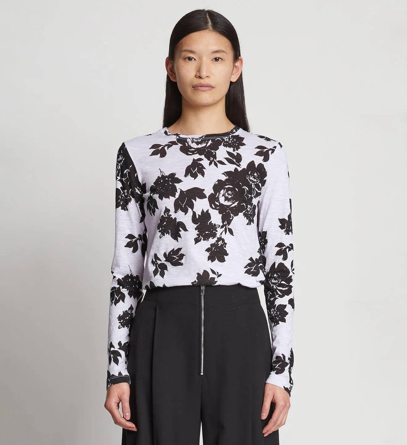 Lavender T Shirt with Black Floral Print 
