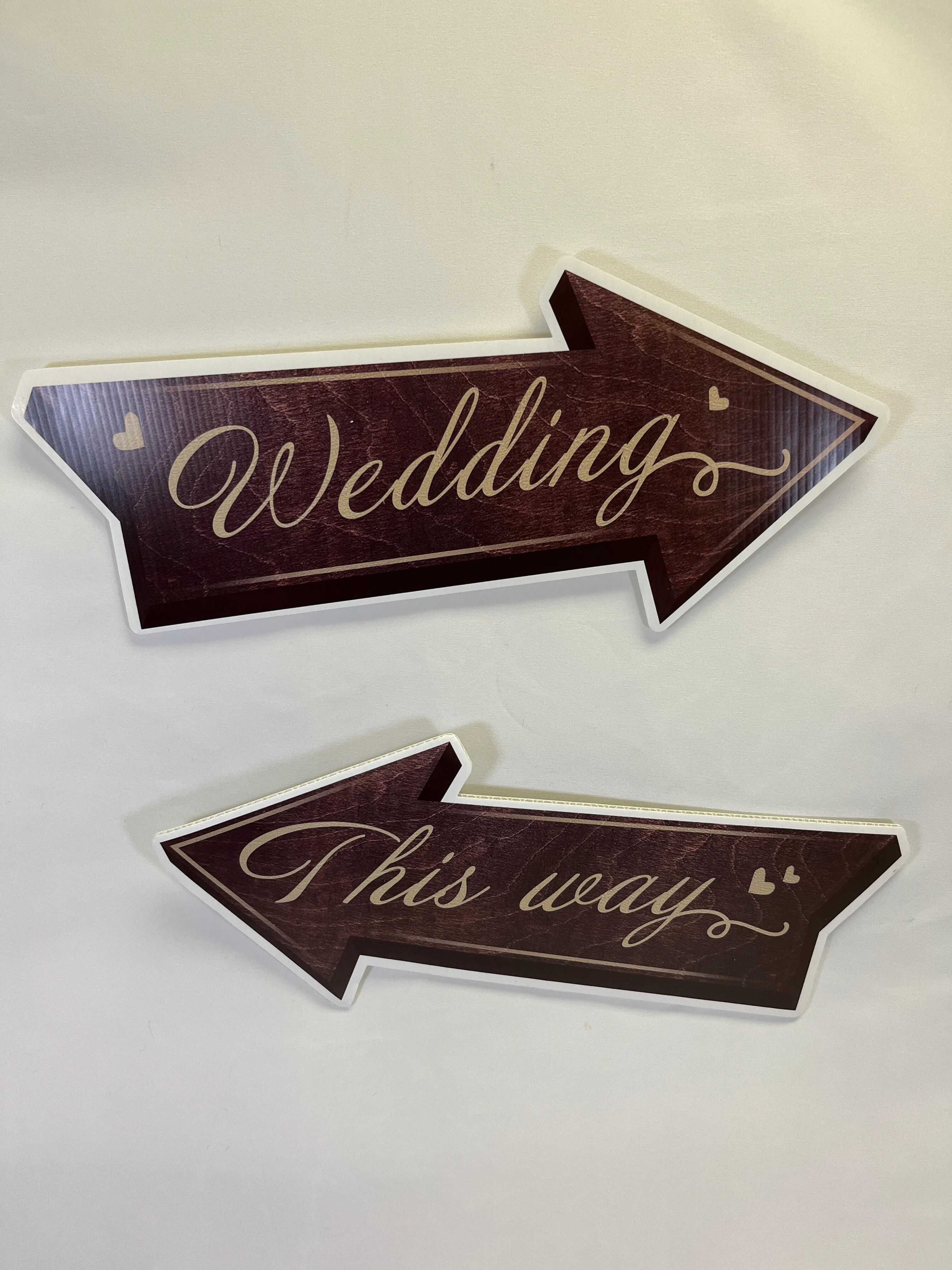 Wooden Wedding This Way Signs Brown Set of 2