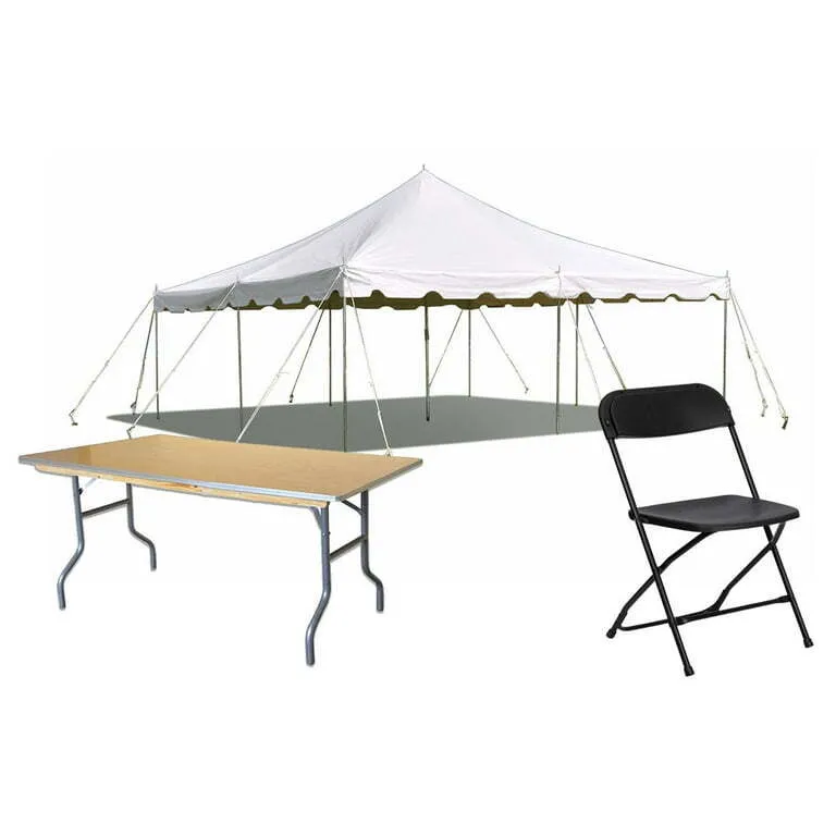 Residential 20x20 pole tent, tables, chairs
