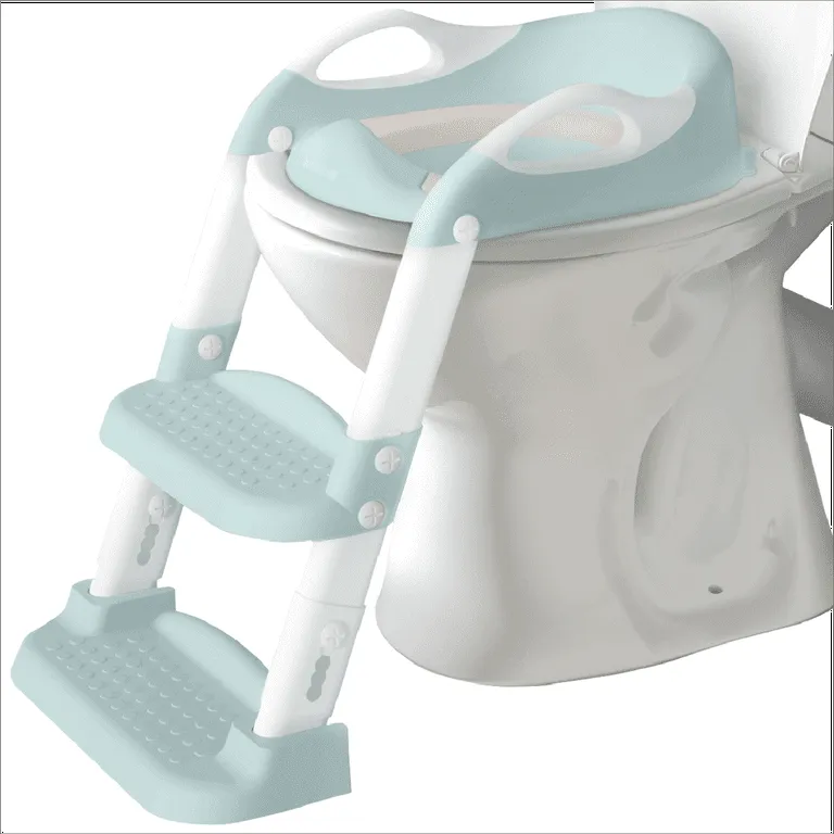 Baby Potty Training Seat with 2 Step Ladder for Toddlers - Soft Cushioned Seat & Splash Guard, Adjustable Height (Aqua)