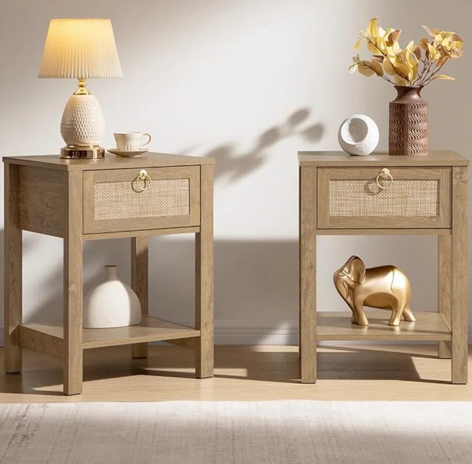 Rattan Side Tables Set of 2