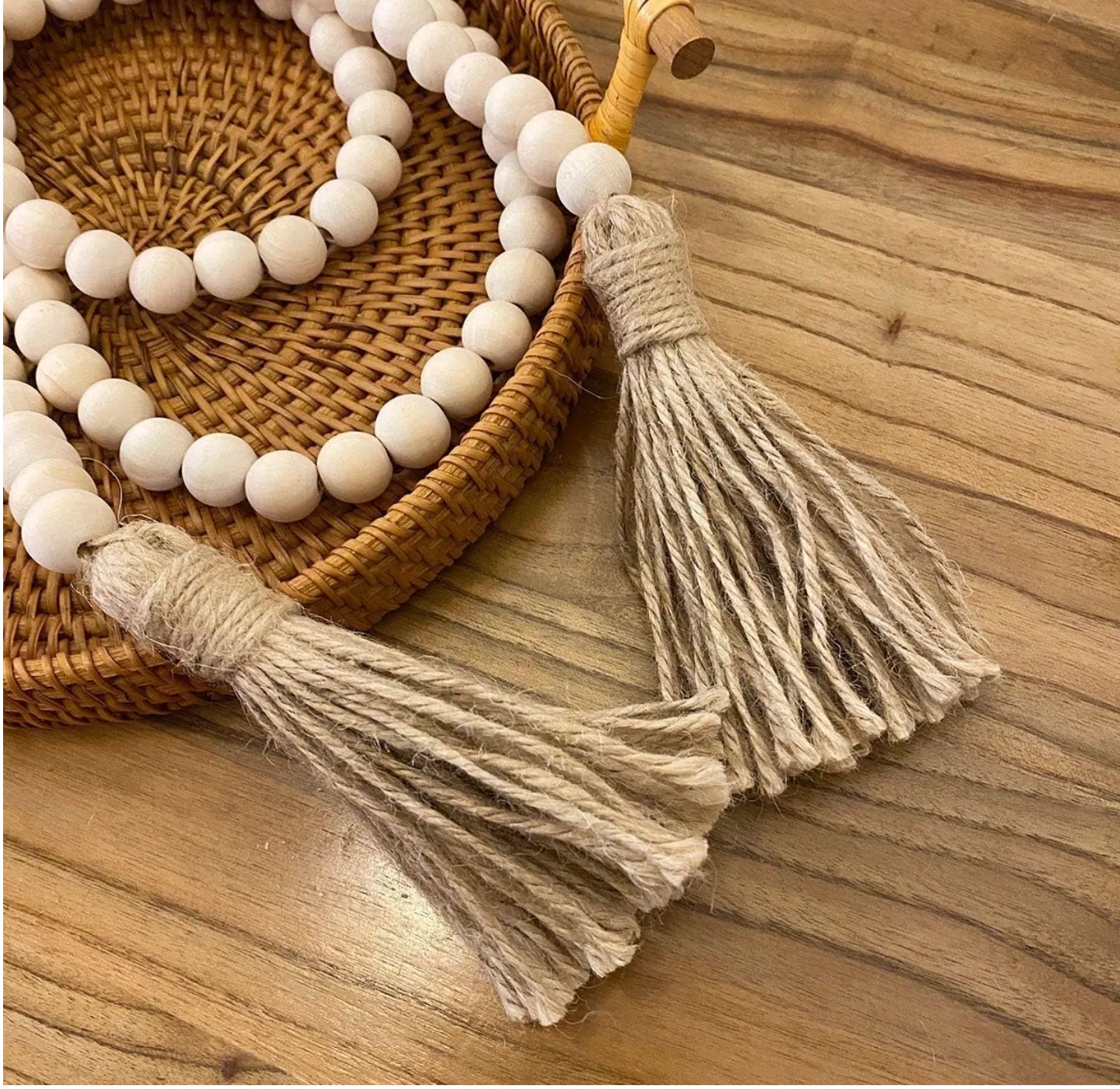58in Wood Bead Garland with Tassels