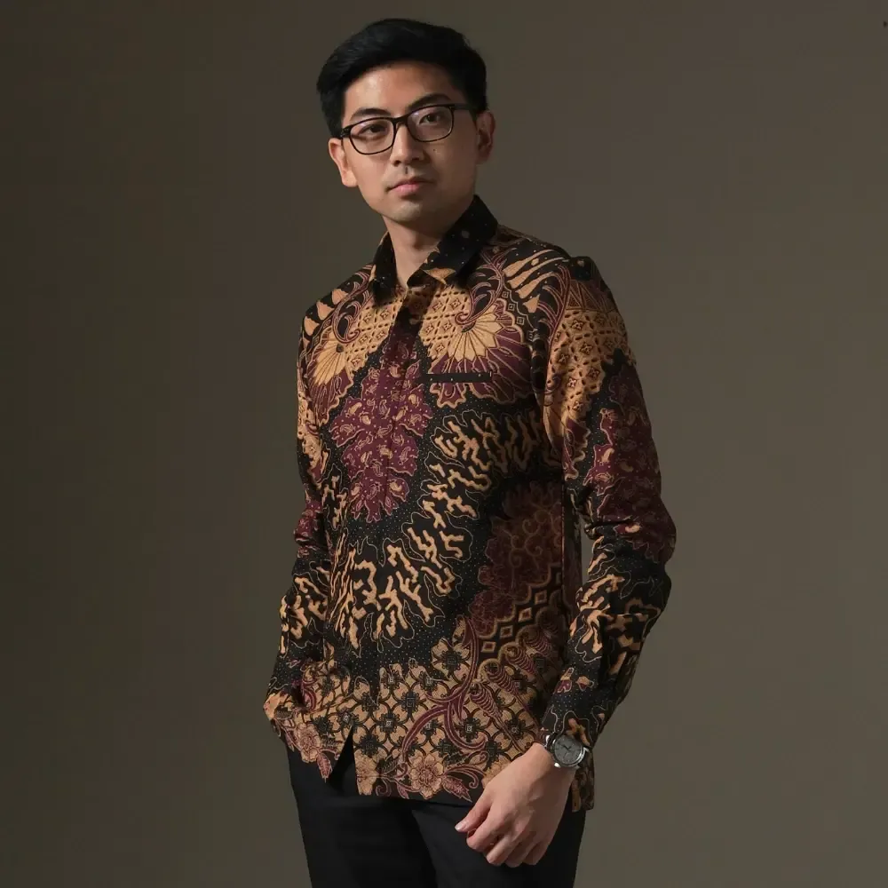 RM-0010 - Mandalas - Rodmor - Kemeja Batik Pria Lengan Panjang warna Burgundy
