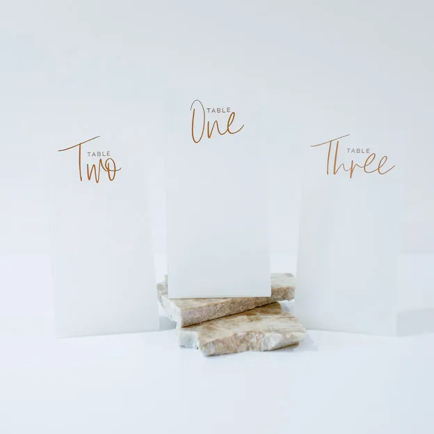 Rectangle Frosted Acrylic Freestanding - Gold Text Numbers (B-6)