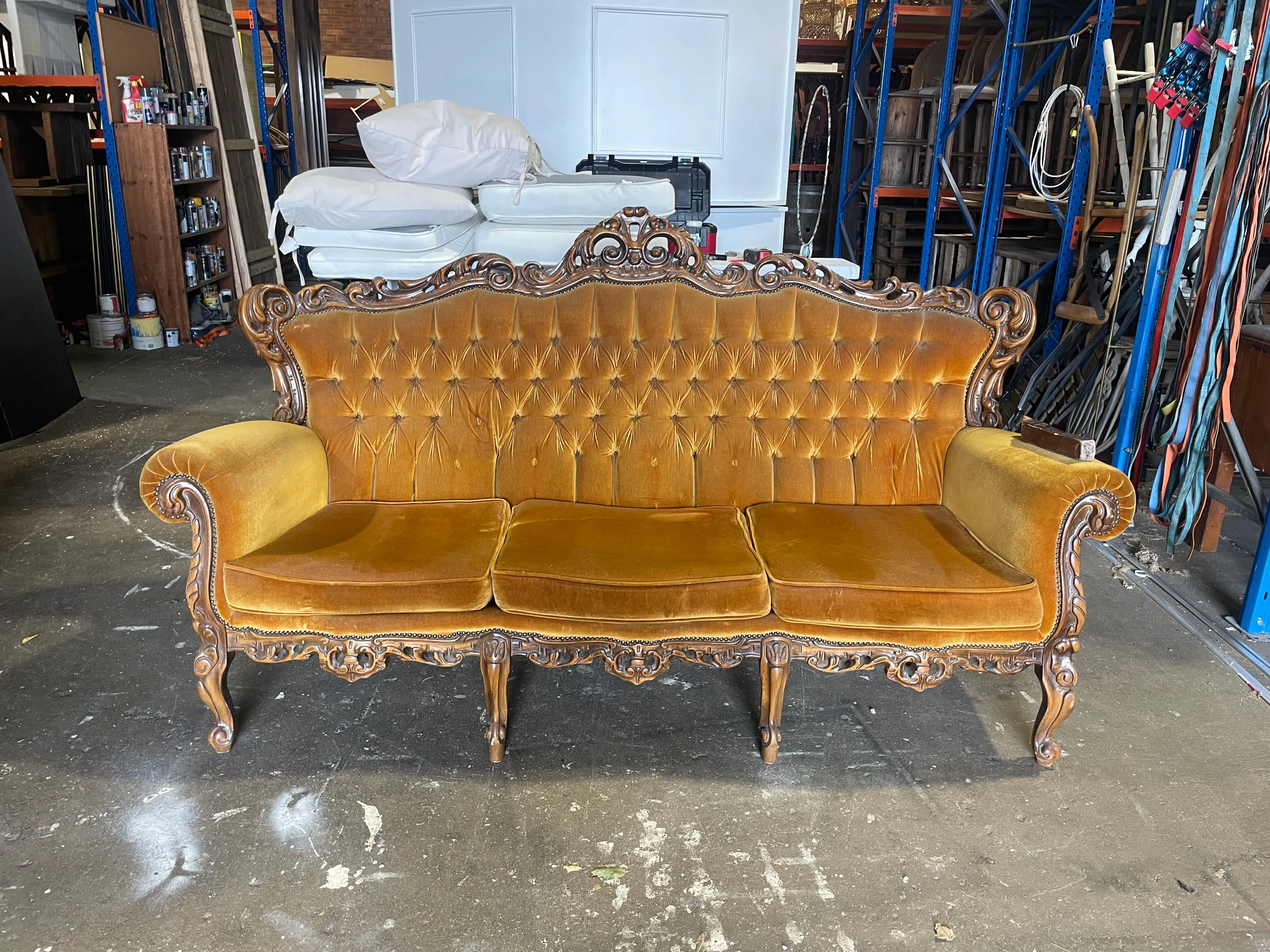 Gold Velvet 3 Seater Lounge