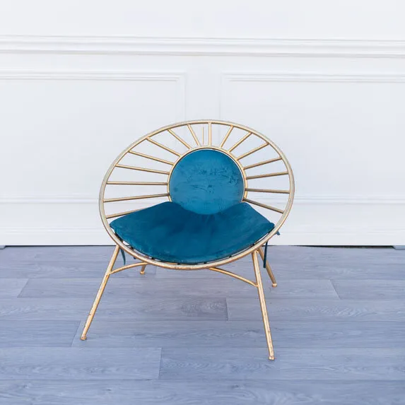 Gold Fan Wire Armchair - Blue