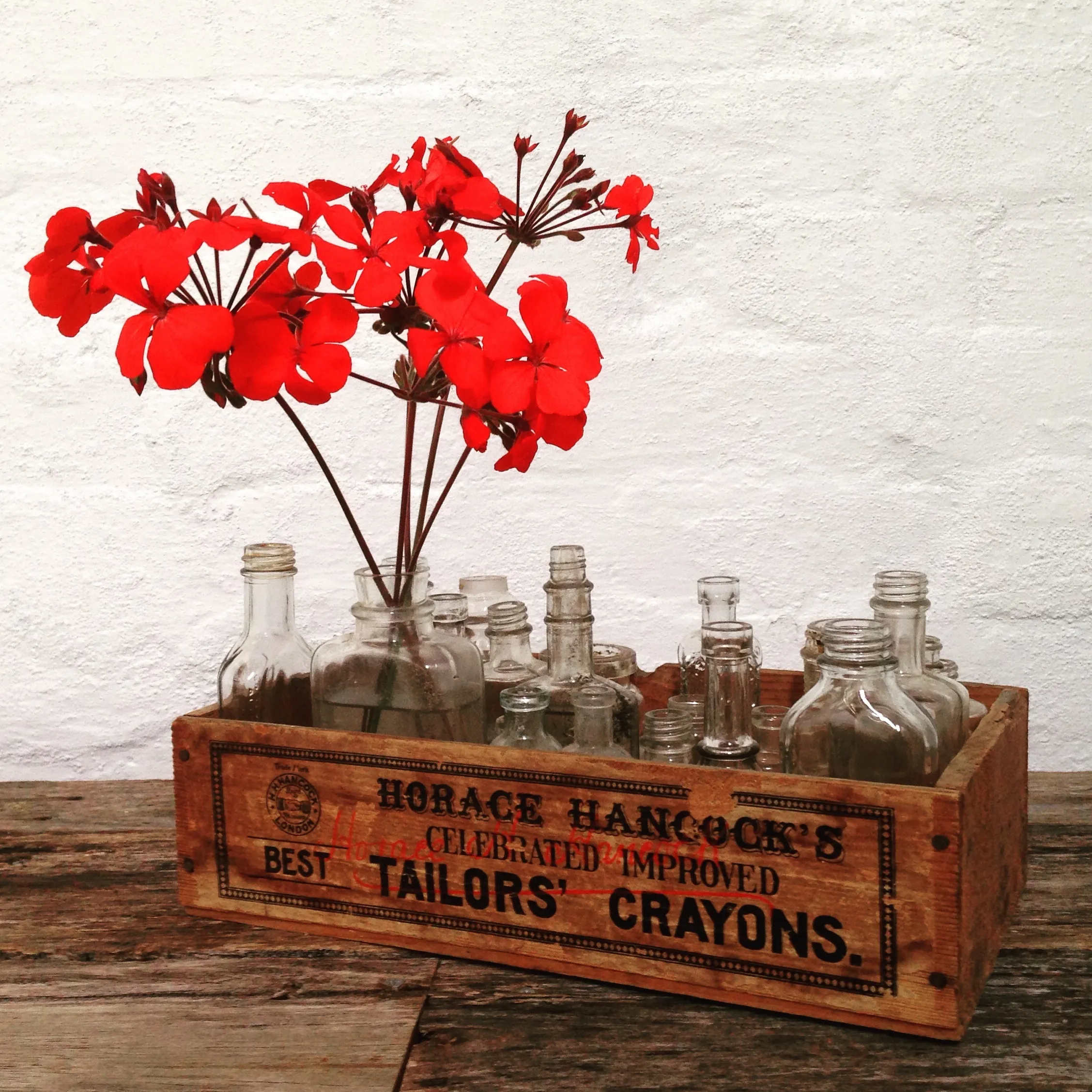 Vintage Wooden Crate and Assorted Bottles