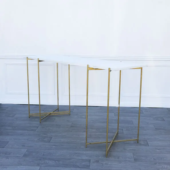 White Timber Bar Table with Gold Legs