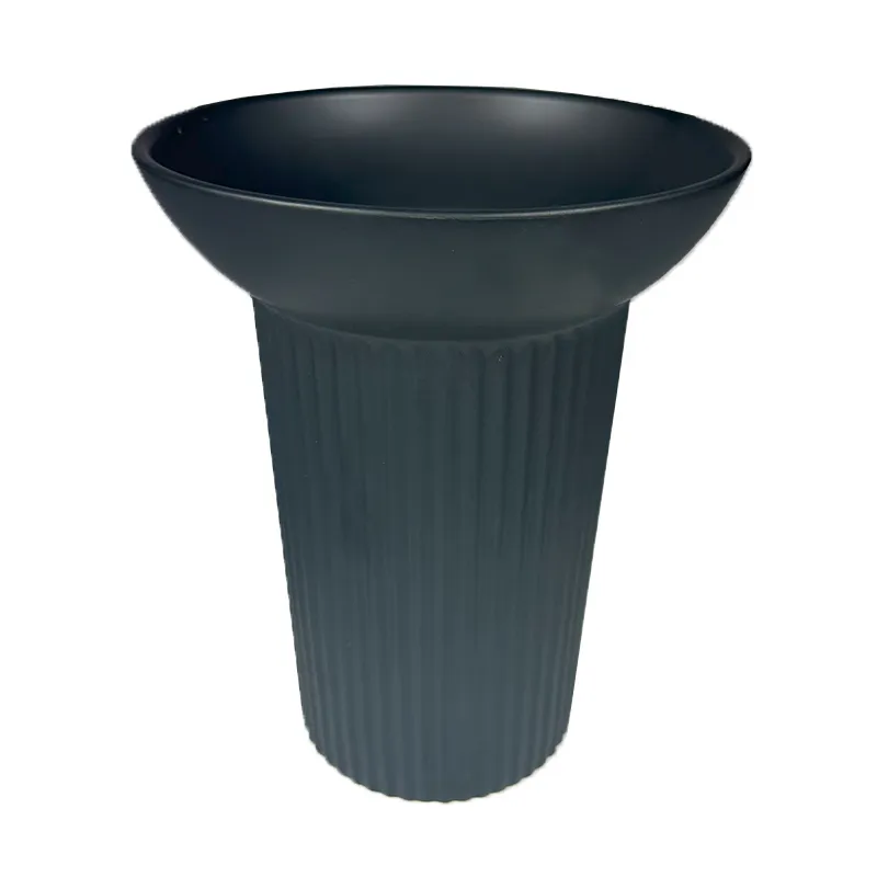 Matte Black Ceramic Fluted Vases