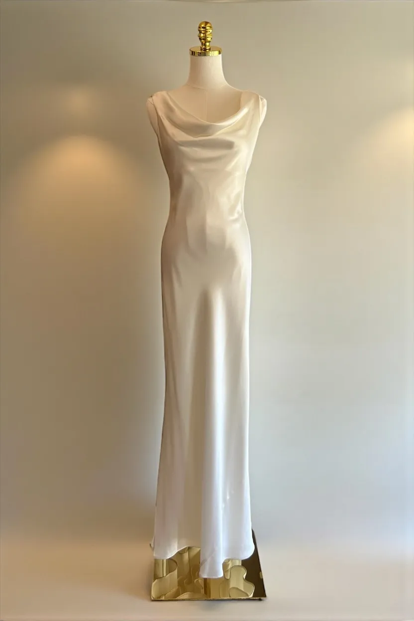 Drape neck satin dress
