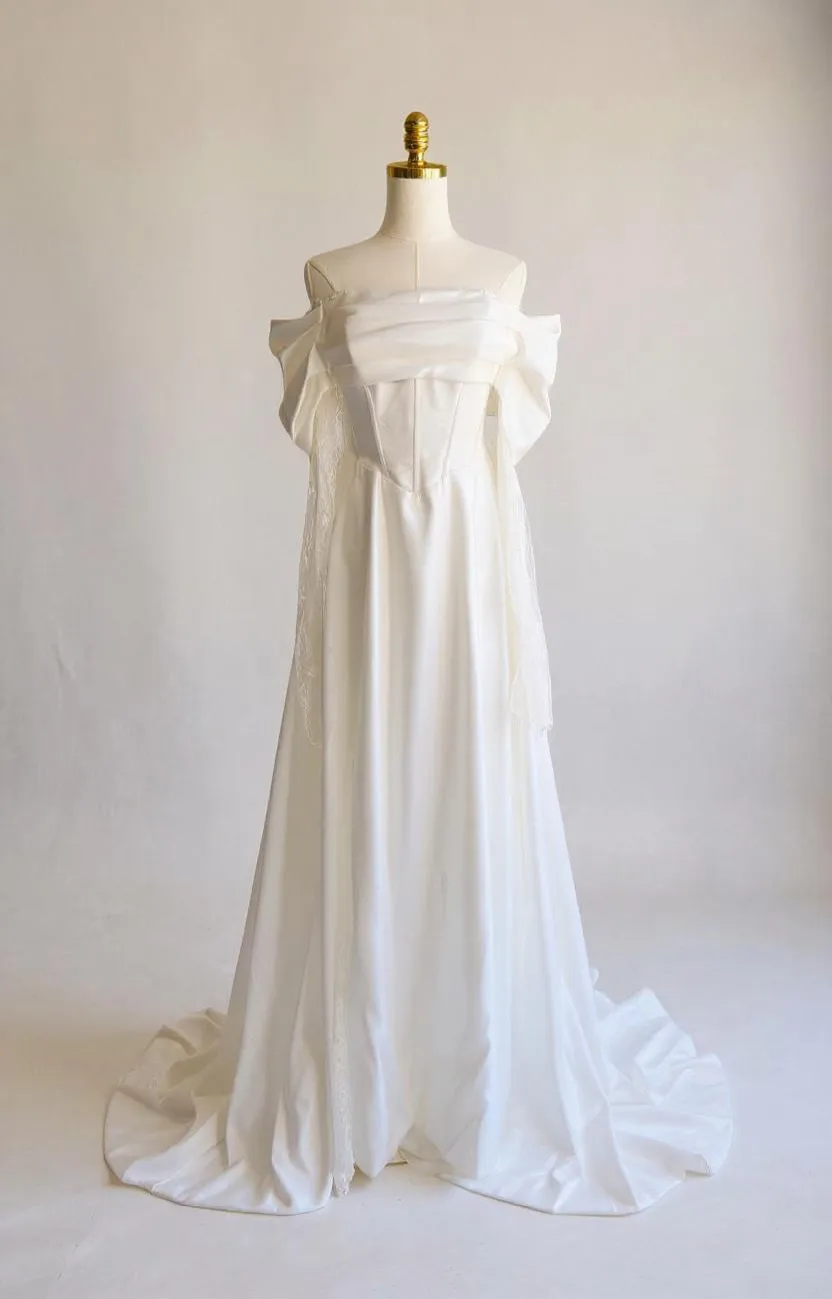 Off shoulder lace slit dress