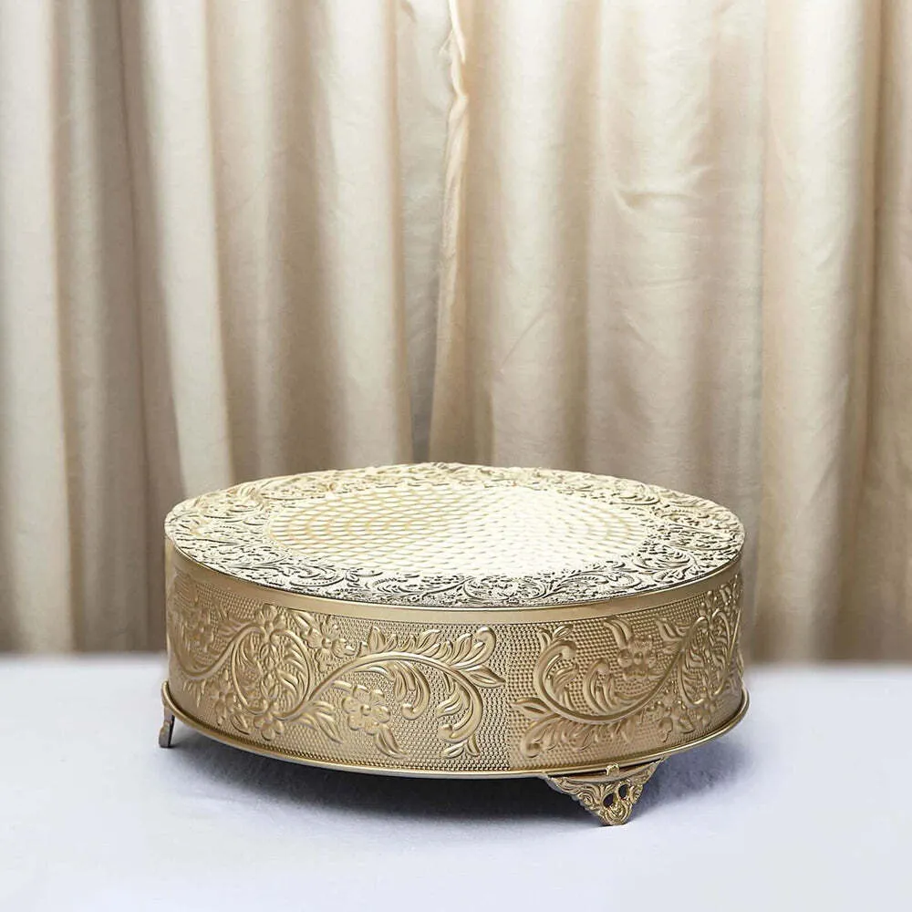 18" Round Embossed Cake Stand - Gold