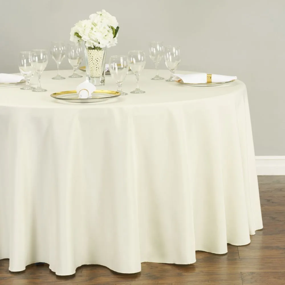 120″ Round Polyester Linen (Ivory) Fits: 60″ Round Table to Floor 