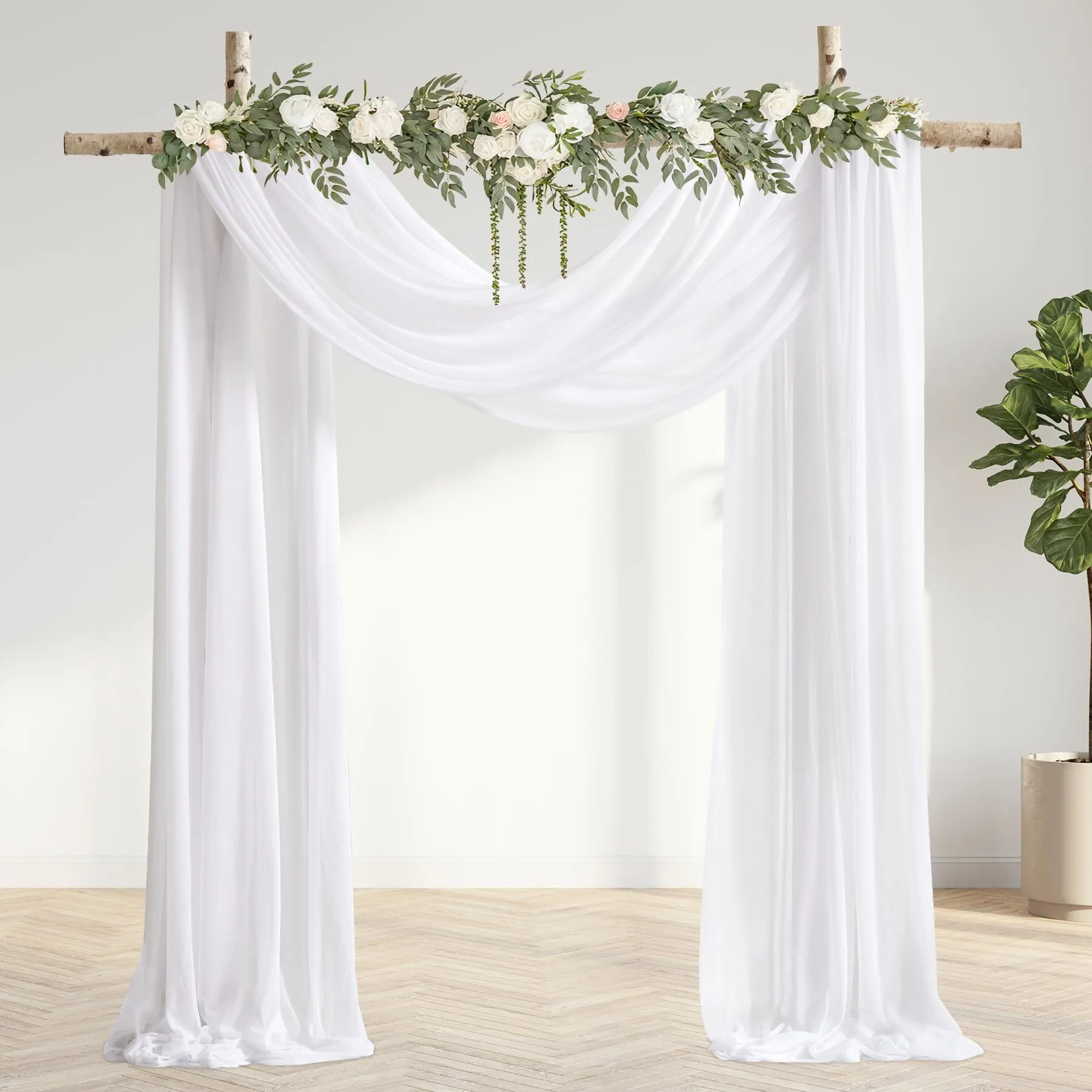 White Wedding Arch Drape Fabric Backdrop 20FT Sheer One Panel