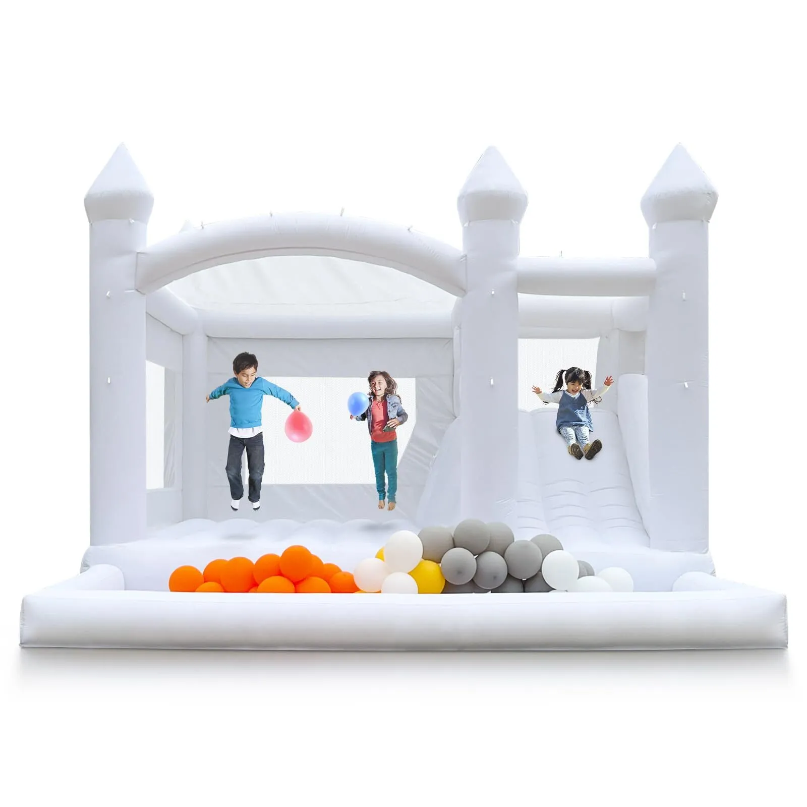 White Castle Bounce House with Slide and Ball Pit