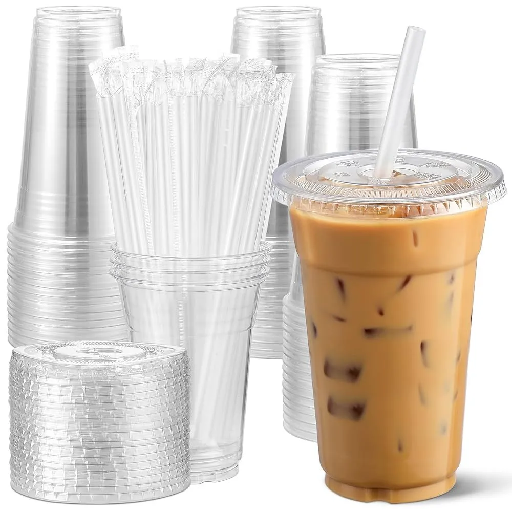 12-12oz plastic cup w/lids and straws