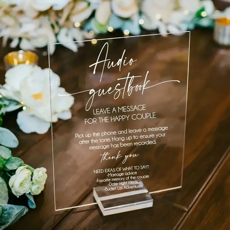 Audio Guestbook Clear Acrylic Sign - Happy Couple