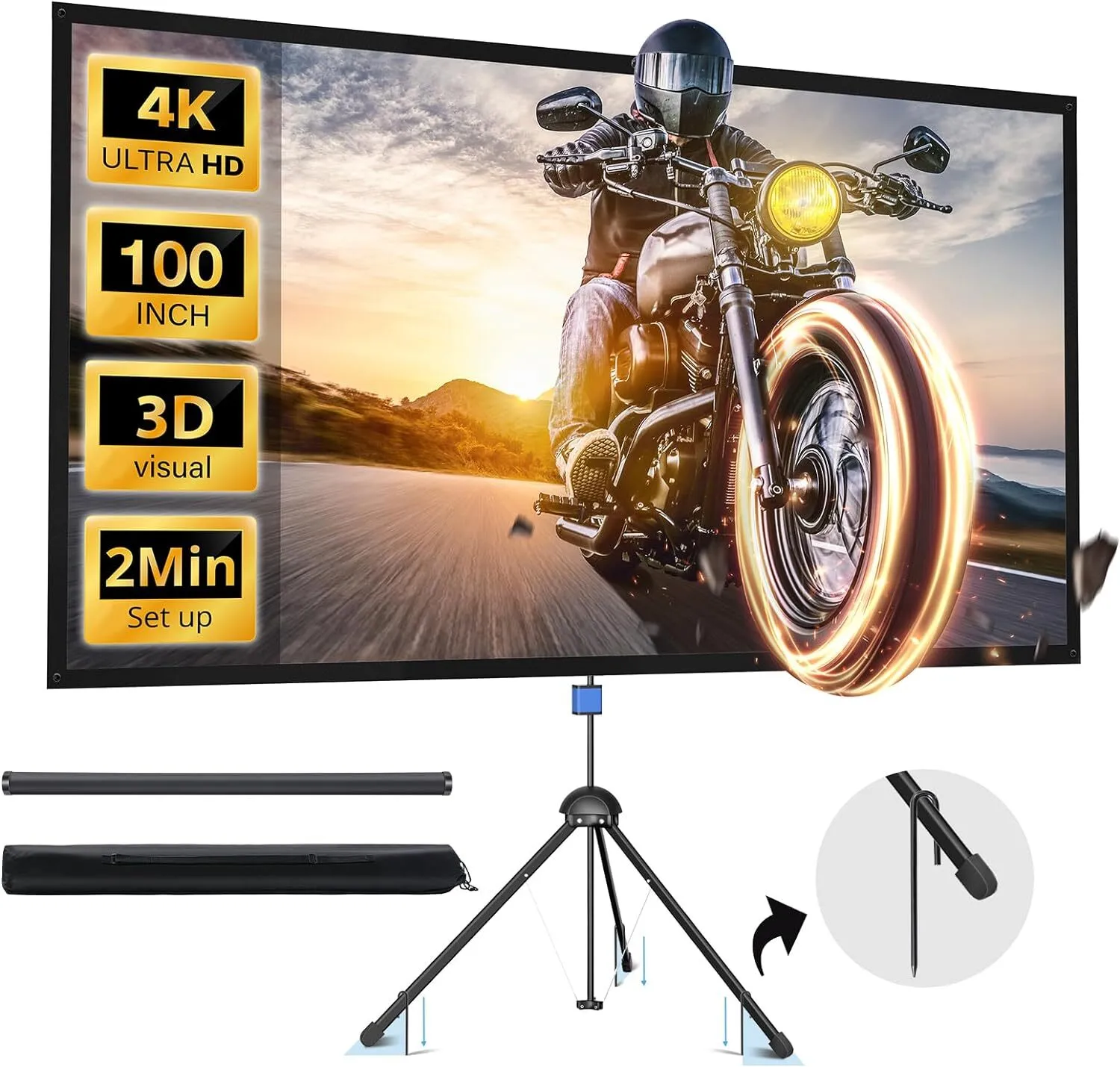 Projector Screen with Stand, 100-inch
