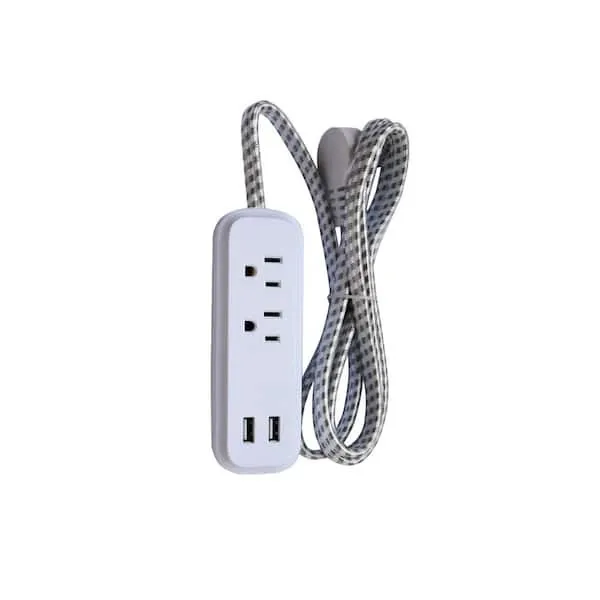 2 Outlet 6ft Braided Cord Power Strip with USB