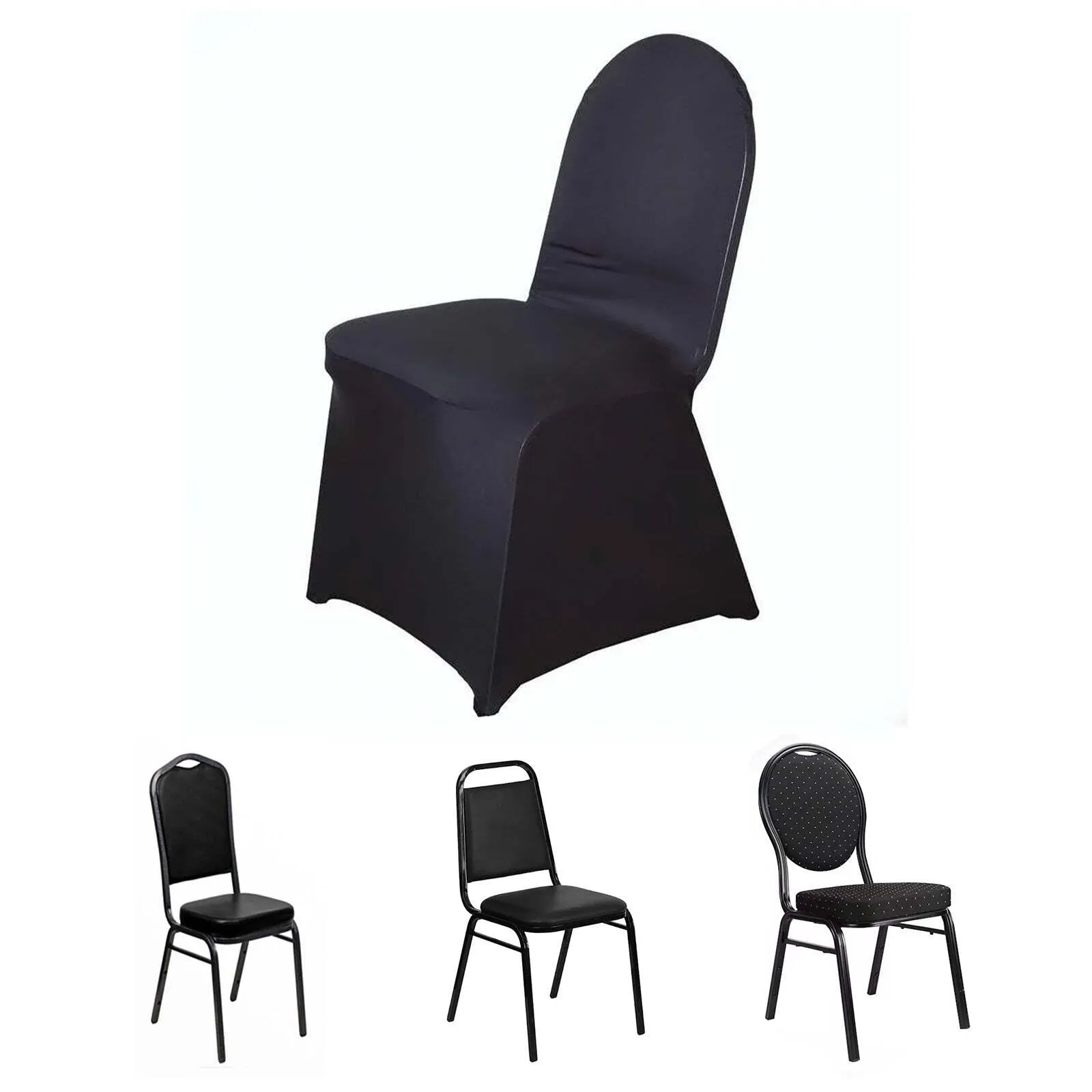 Black Spandex Stretch Fitted Folding Slip On Chair Cover