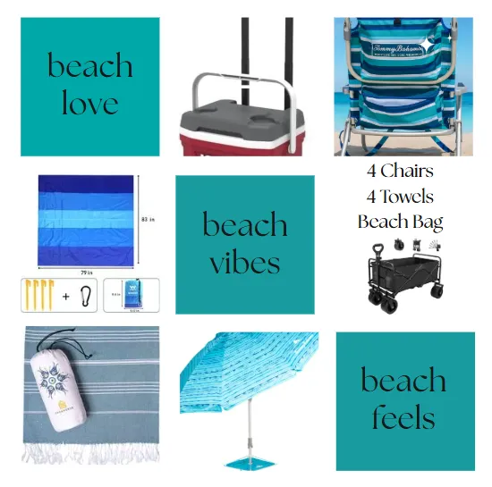 Luxury Beach Package - Umbrella (4 Chairs) - Small Rolling Cooler