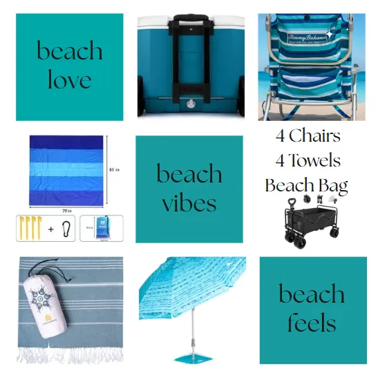 Luxury Beach Package - Umbrella (4 Chairs) - Large Rolling Cooler