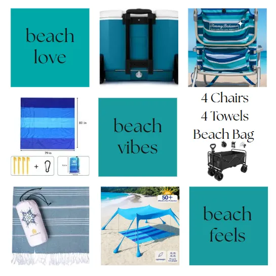 Luxury Beach Package - Canopy (4 Chairs) - Large Rolling Cooler