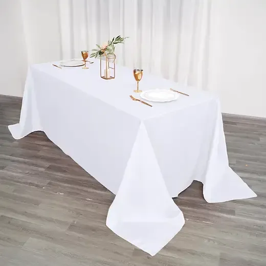 White Seamless Polyester Rectangular Tablecloth