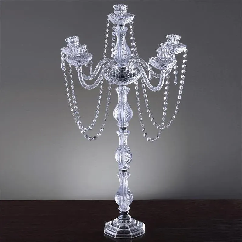 4 Arm Beaded Crystal Candelabra - Silver 35" Tall