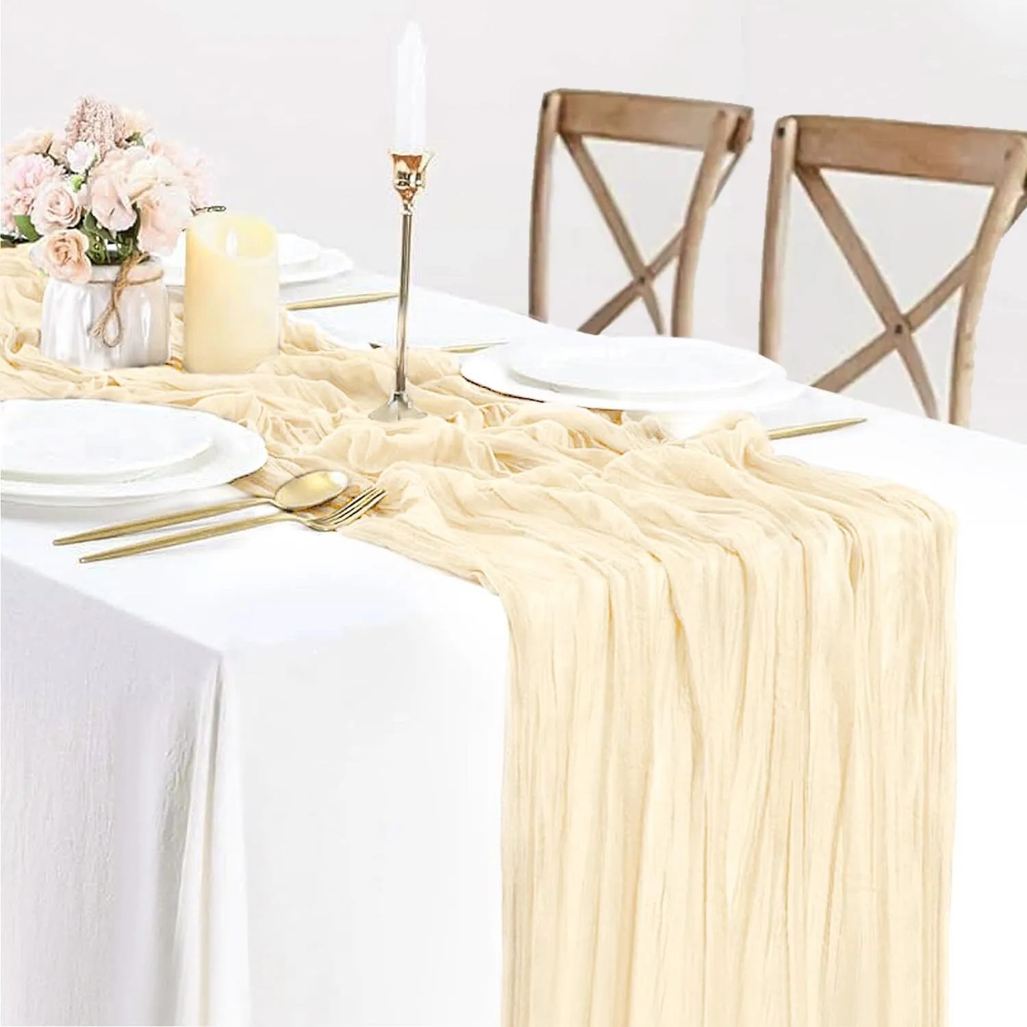 Beige runner cheescloth 