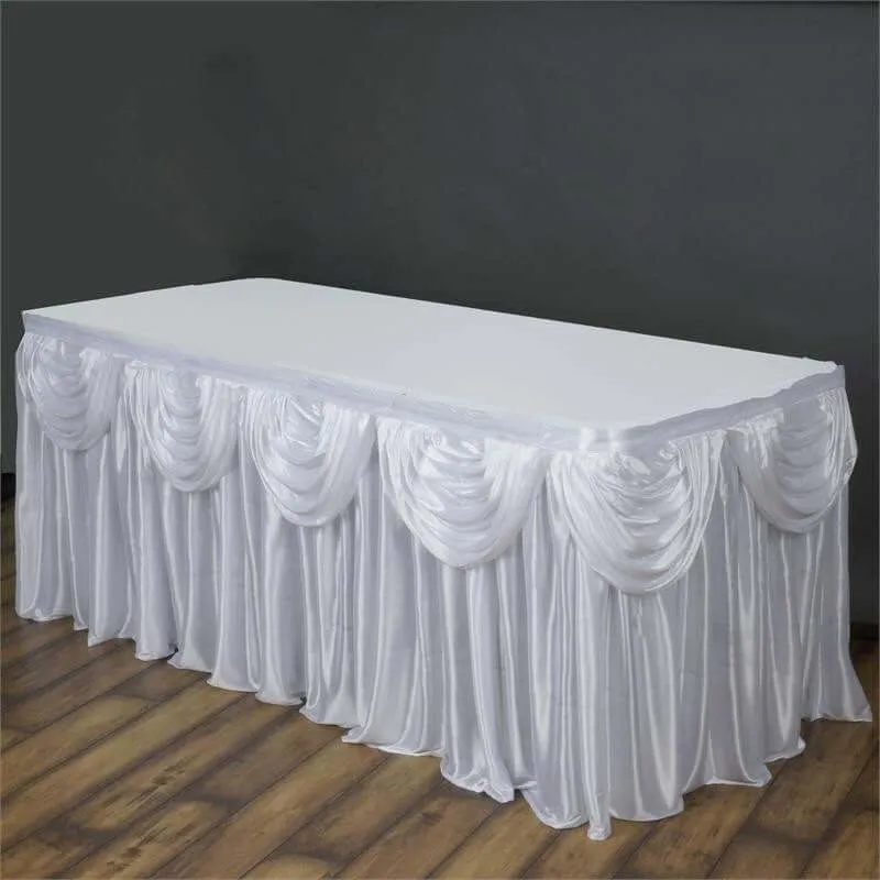 WHITE PLEATED DOUBLE DRAPE SATIN TABLESKIRT 17'