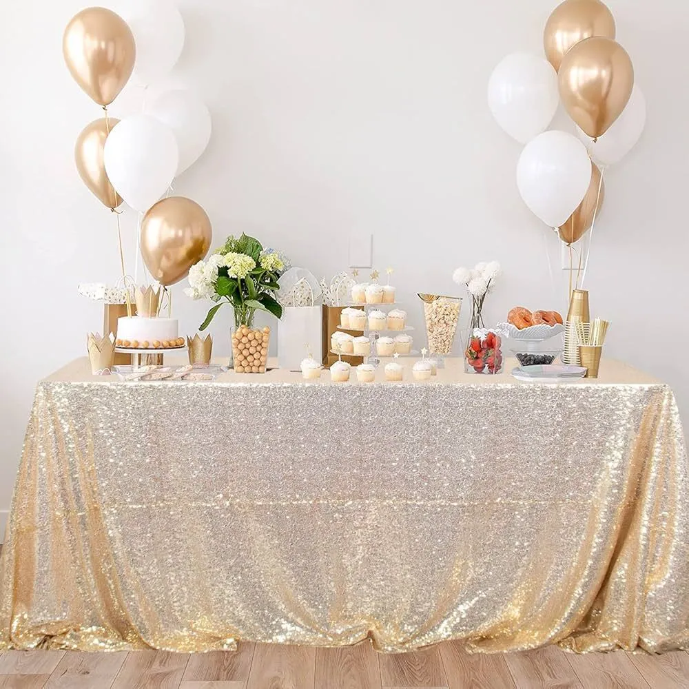 Gold Sequin Rectangulare Tablecloth 90''x132''