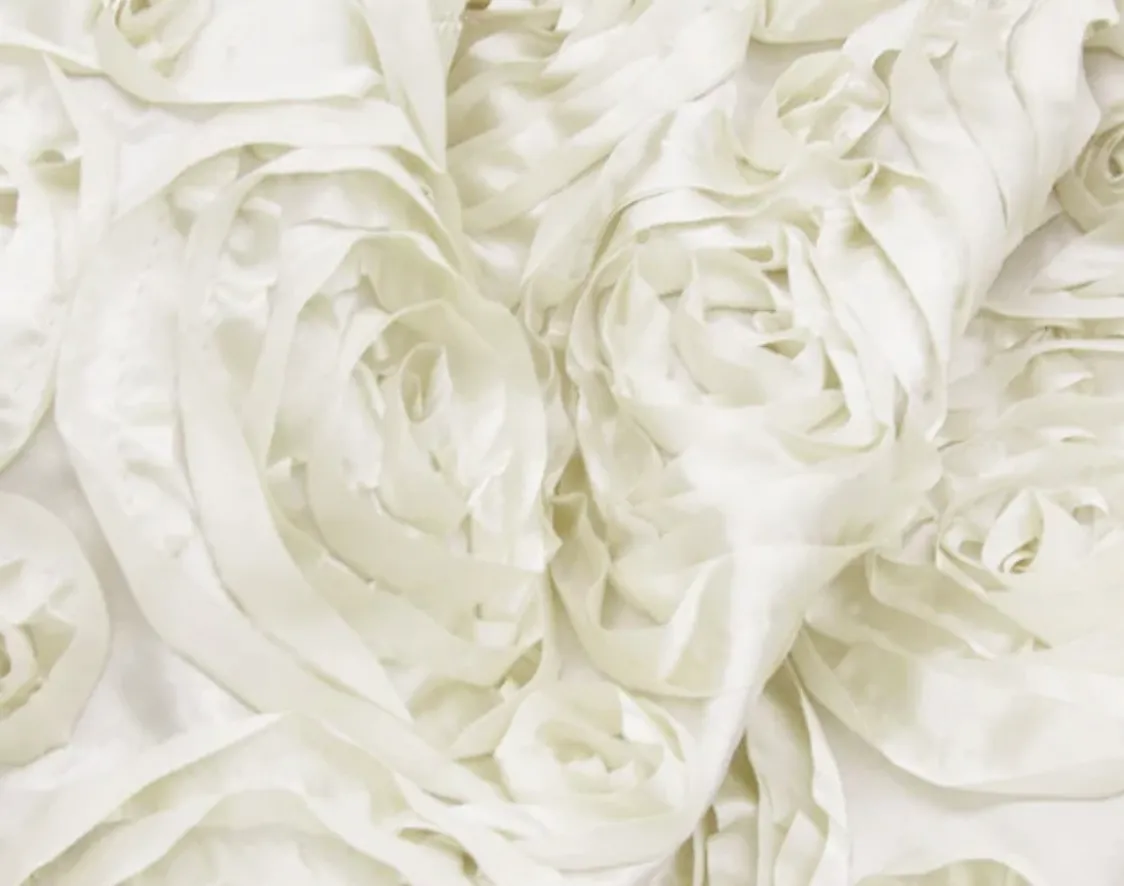 Ivory Rosette Satin Rectangular Tablecloth 90''x132''
