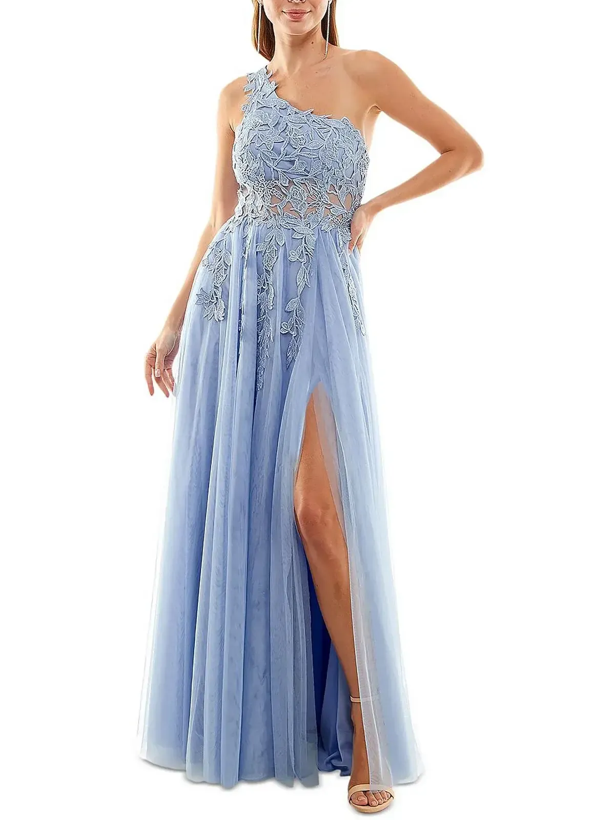 TLC Embroidered Periwinkle One-Shoulder