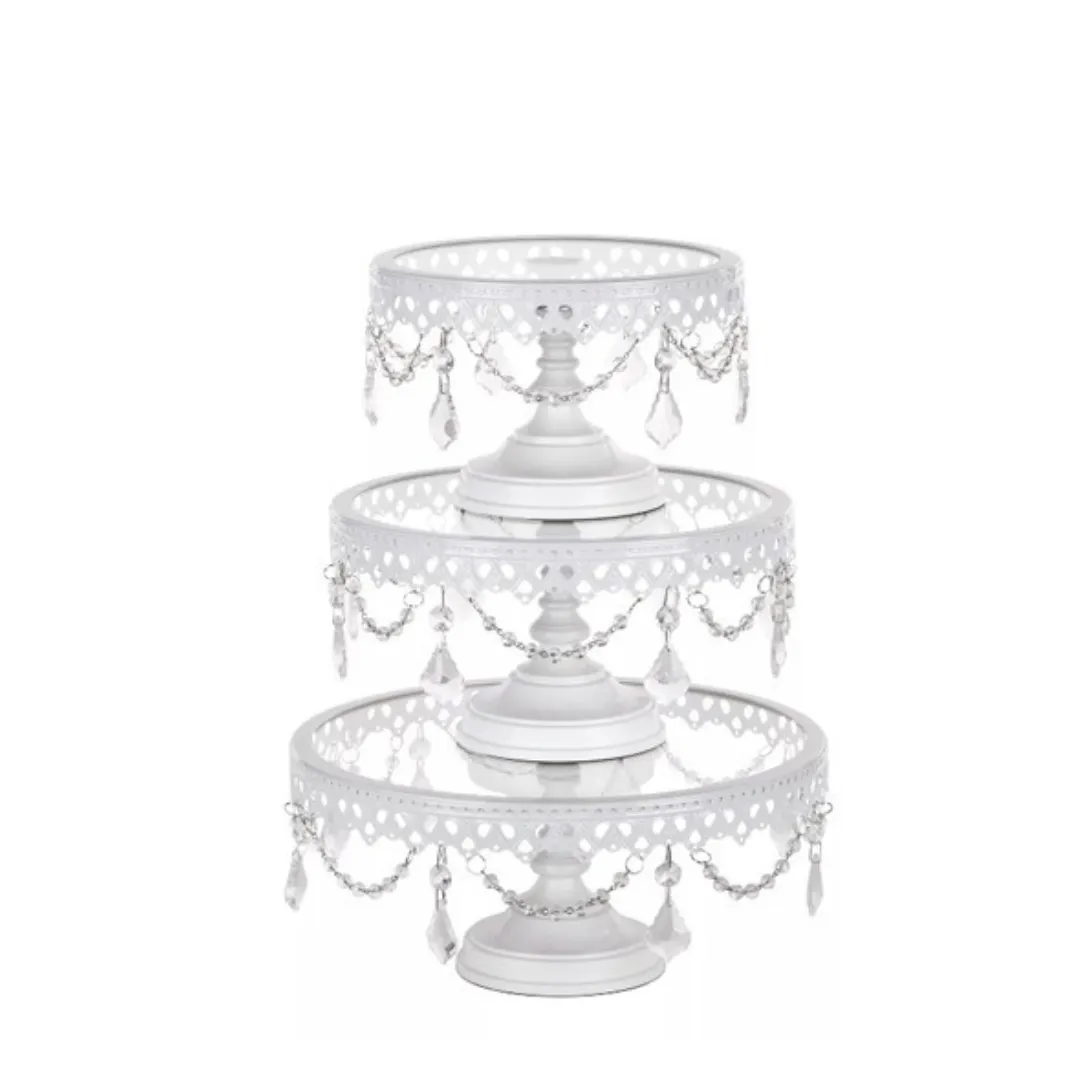 Cake Stand - Round Crystal Draped (White)
