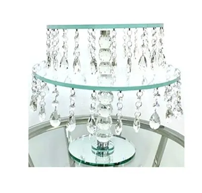Cake Stand - Round with Hanging Crystals (2 Tier)